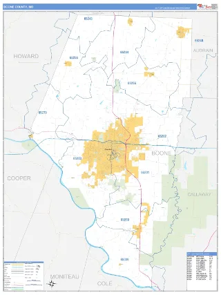 Boone County, MO Business Reference style ZIP Code wall map