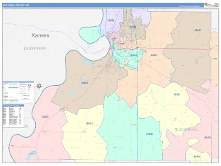 Buchanan County, MO ColorCast style ZIP Code wall map