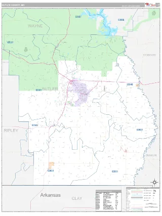 Butler County, MO Classic style ZIP Code wall map