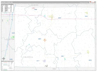 Caldwell County, MO Classic style ZIP Code wall map