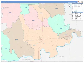 Carroll County, MO ColorCast style ZIP Code wall map