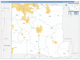 Cass County, MO Business Reference style ZIP Code wall map