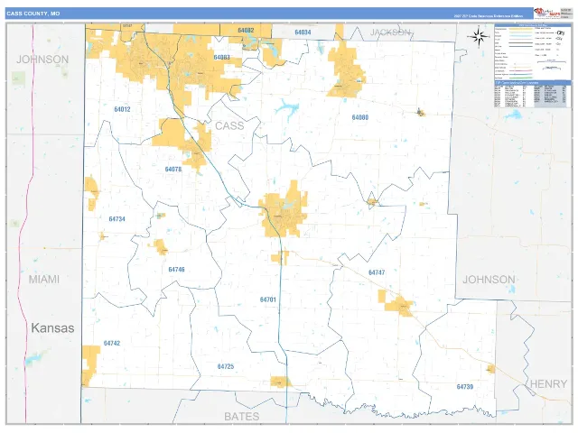 Cass County, MO ZIP Code Wall Map, Business Reference style