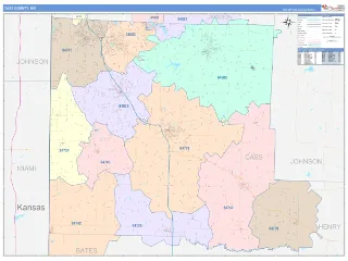 Cass County, MO ColorCast style ZIP Code wall map
