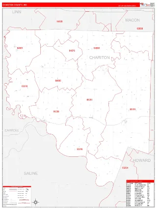 Chariton County, MO RedLine style ZIP Code wall map