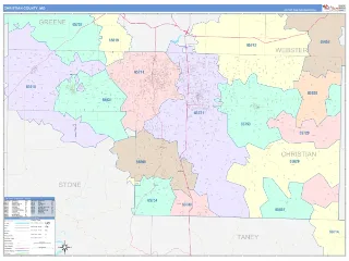 Christian County, MO ColorCast style ZIP Code wall map