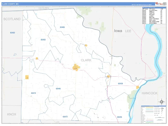 Clark County, MO ZIP Code Wall Map, Business Reference style