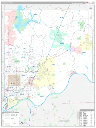 Clay County, MO Classic style ZIP Code wall map