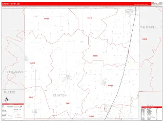 Clinton County, MO RedLine style ZIP Code wall map
