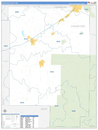 Crawford County, MO Business Reference style ZIP Code wall map
