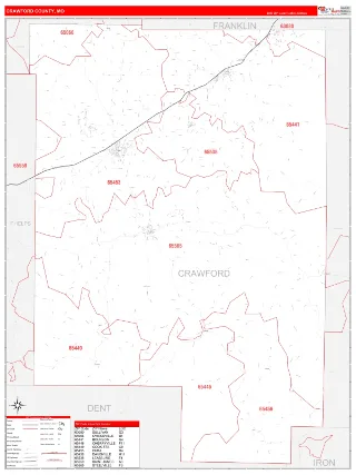 Crawford County, MO RedLine style ZIP Code wall map