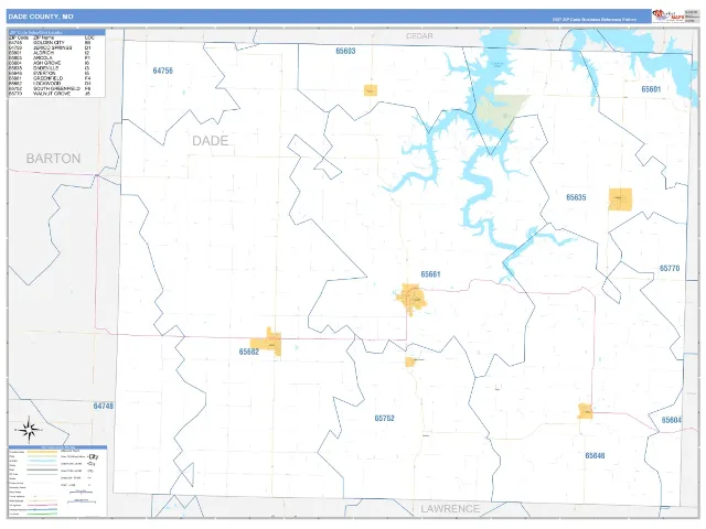 Dade County, MO ZIP Code Wall Map, Business Reference style