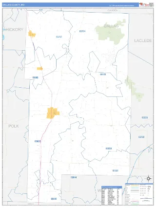 Dallas County, MO Business Reference style ZIP Code wall map