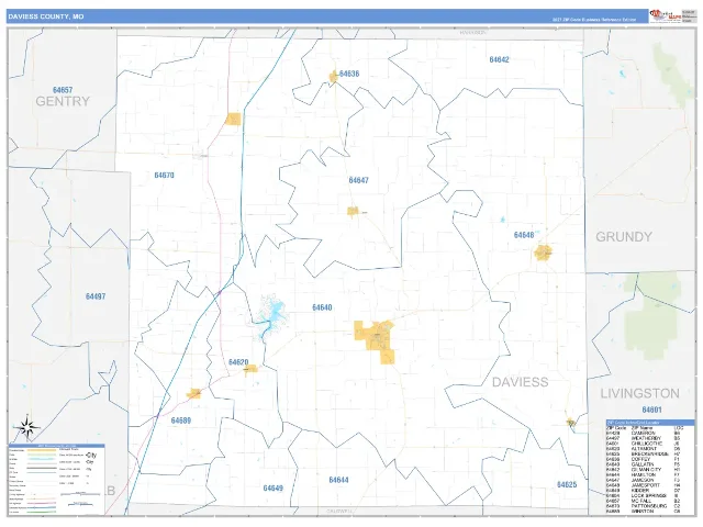 Daviess County, MO ZIP Code Wall Map, Business Reference style
