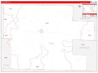 Dent County, MO RedLine style ZIP Code wall map