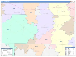 Douglas County, MO ColorCast style ZIP Code wall map
