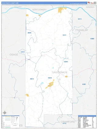 Gasconade County, MO Business Reference style ZIP Code wall map