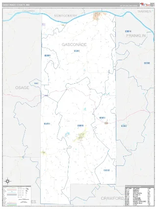 Gasconade County, MO Classic style ZIP Code wall map