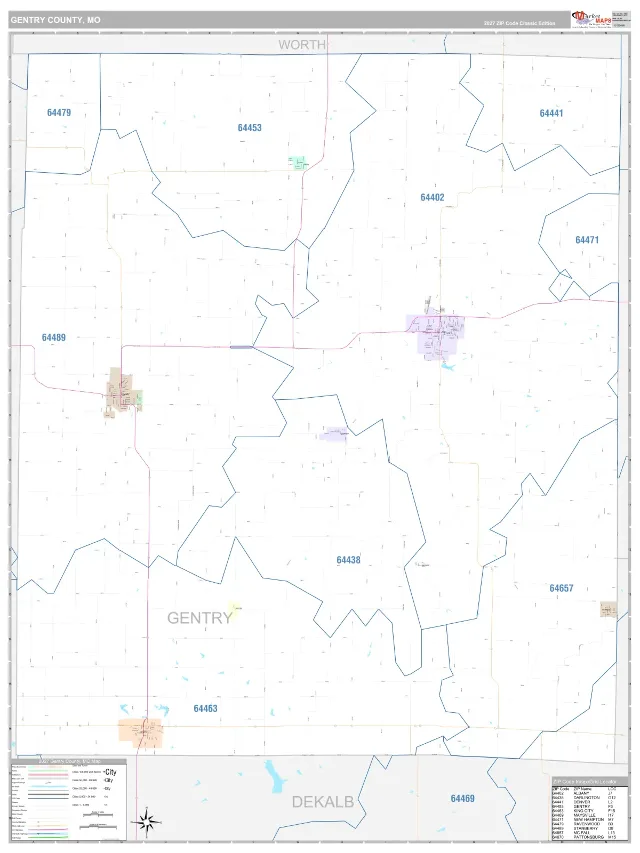 Gentry County, MO ZIP Code Wall Map, Classic style