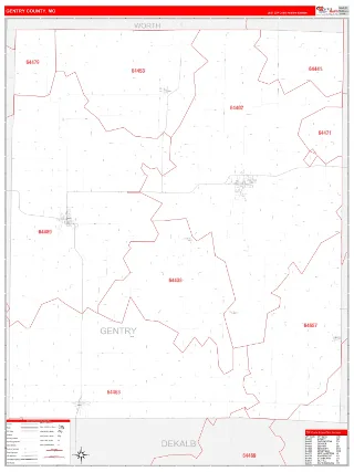 Gentry County, MO RedLine style ZIP Code wall map