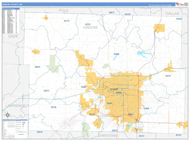 Greene County, MO ZIP Code Wall Map, Business Reference style