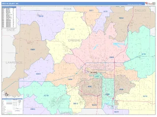 Greene County, MO ColorCast style ZIP Code wall map