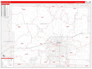 Greene County, MO RedLine style ZIP Code wall map
