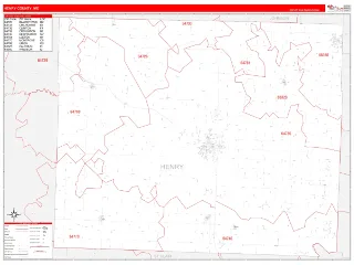 Henry County, MO RedLine style ZIP Code wall map