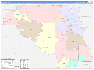 Iron County, MO ColorCast style ZIP Code wall map