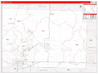 Jasper County, MO RedLine style ZIP Code wall map