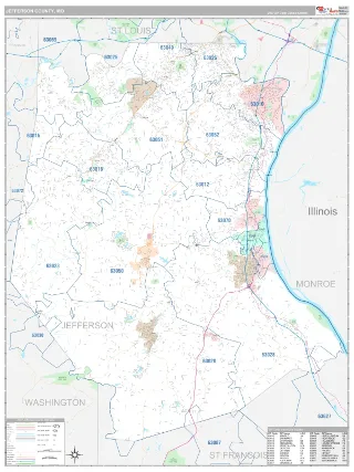 Jefferson County, MO Classic style ZIP Code wall map