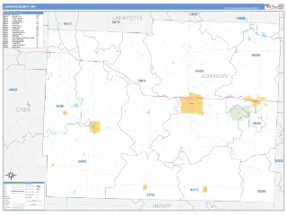 Johnson County, MO Business Reference style ZIP Code wall map
