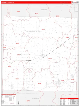 Lawrence County, MO RedLine style ZIP Code wall map