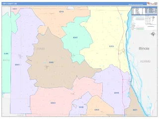 Lewis County, MO ColorCast style ZIP Code wall map