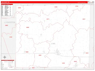 Linn County, MO RedLine style ZIP Code wall map