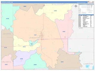 Livingston County, MO ColorCast style ZIP Code wall map