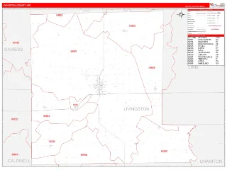 Livingston County, MO RedLine style ZIP Code wall map