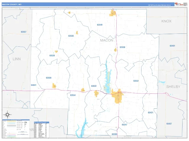 Macon County, MO ZIP Code Wall Map, Business Reference style
