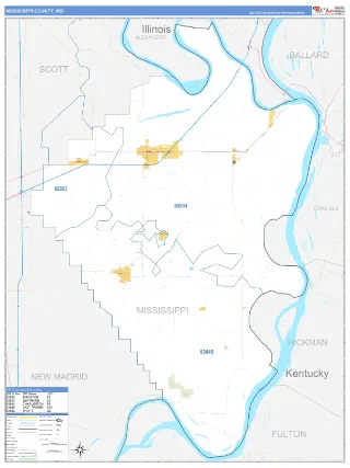 Mississippi County, MO Business Reference style ZIP Code wall map
