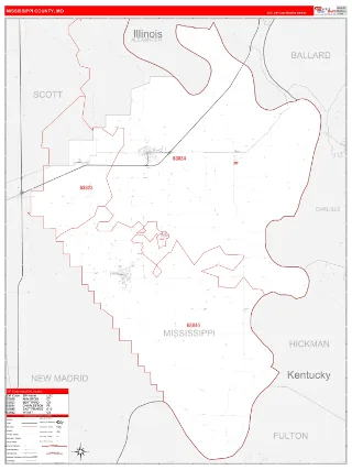 Mississippi County, MO RedLine style ZIP Code wall map