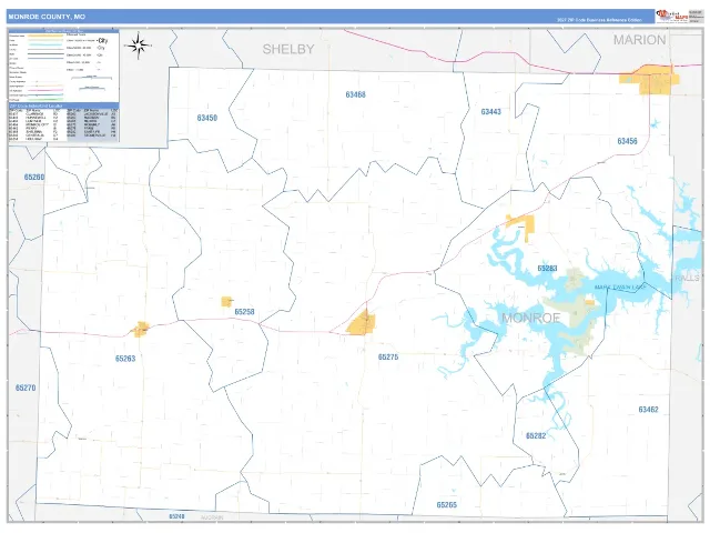 Monroe County, MO ZIP Code Wall Map, Business Reference style
