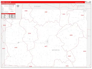Monroe County, MO RedLine style ZIP Code wall map