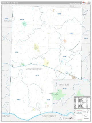Montgomery County, MO Classic style ZIP Code wall map