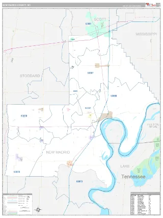 New Madrid County, MO Classic style ZIP Code wall map