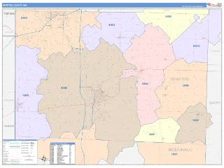 Newton County, MO ColorCast style ZIP Code wall map