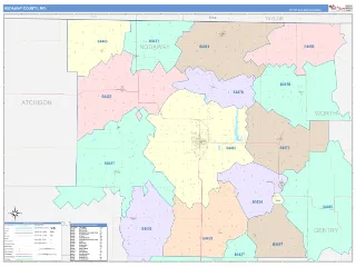 Nodaway County, MO ColorCast style ZIP Code wall map
