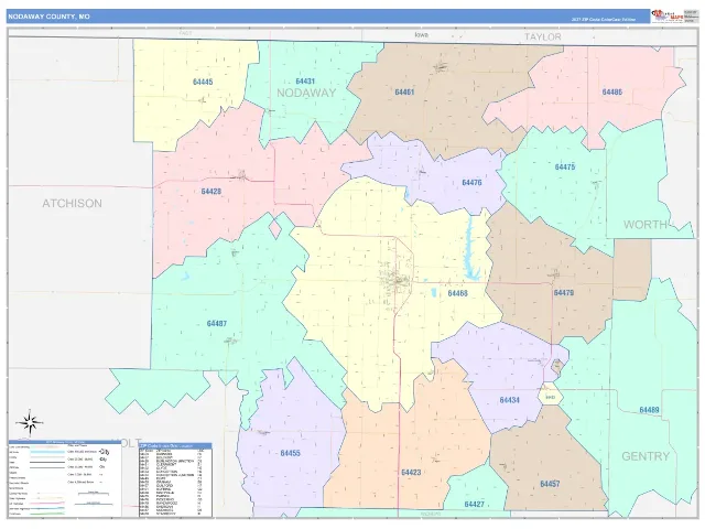 Nodaway County, MO ZIP Code Wall Map, ColorCast style