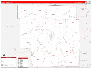 Nodaway County, MO RedLine style ZIP Code wall map