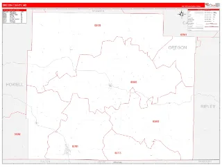 Oregon County, MO RedLine style ZIP Code wall map