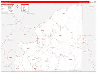 Osage County, MO RedLine style ZIP Code wall map